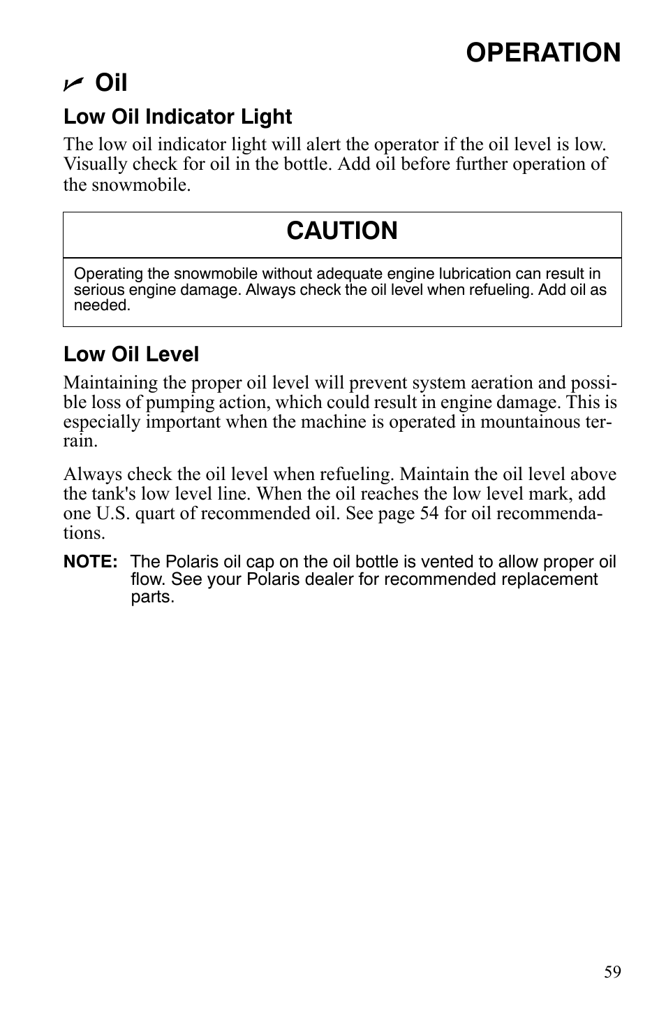 Operation, Caution | Polaris 550 Transport User Manual | Page 62 / 139