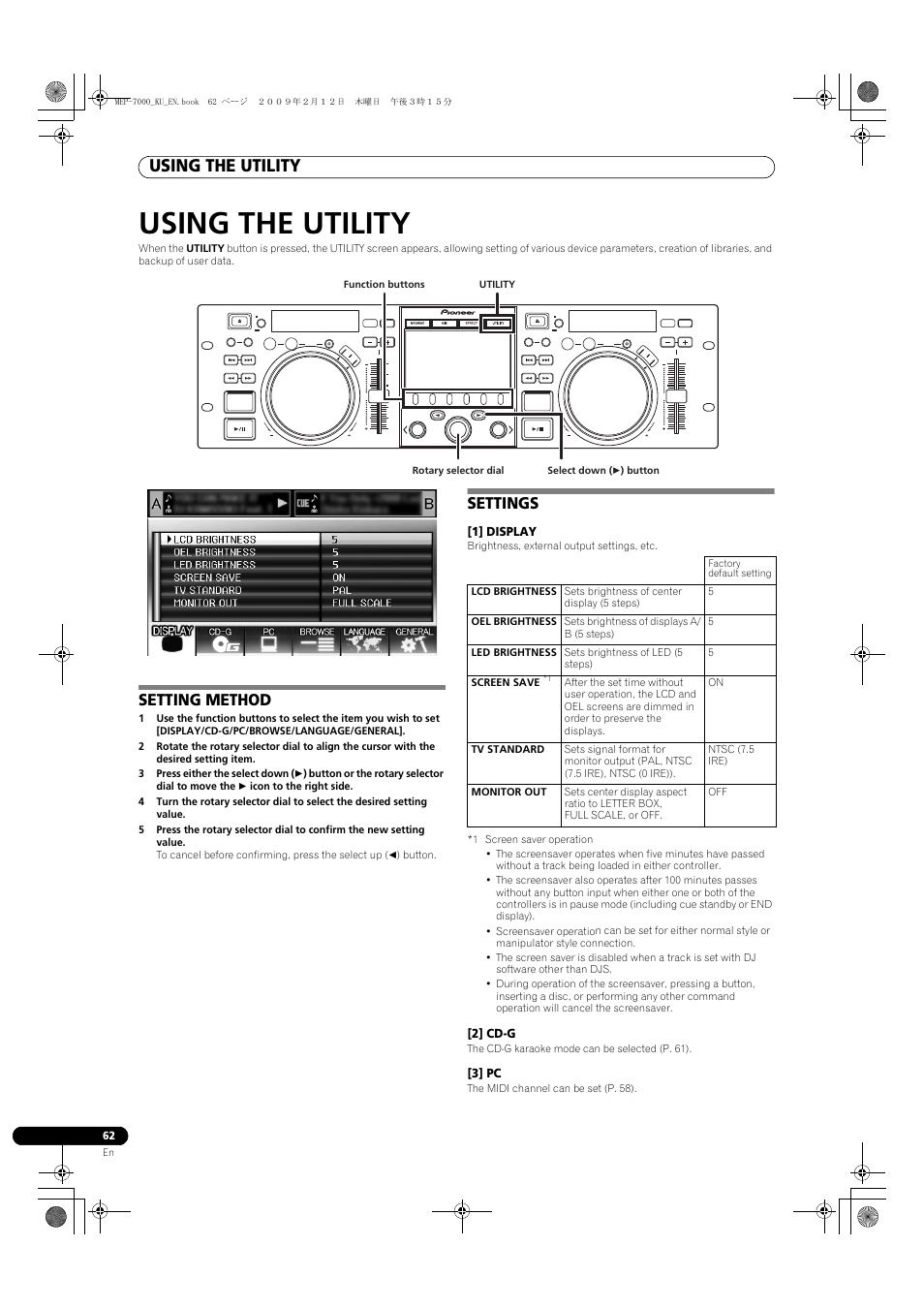 Using the utility, Setting method, Settings | Setting method settings | Pioneer Pioneer Multi Entertainment Player MEP-7000 User Manual | Page 62 / 72