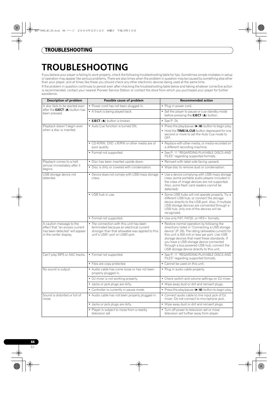 Troubleshooting | Pioneer Pioneer Multi Entertainment Player MEP-7000 User Manual | Page 66 / 72