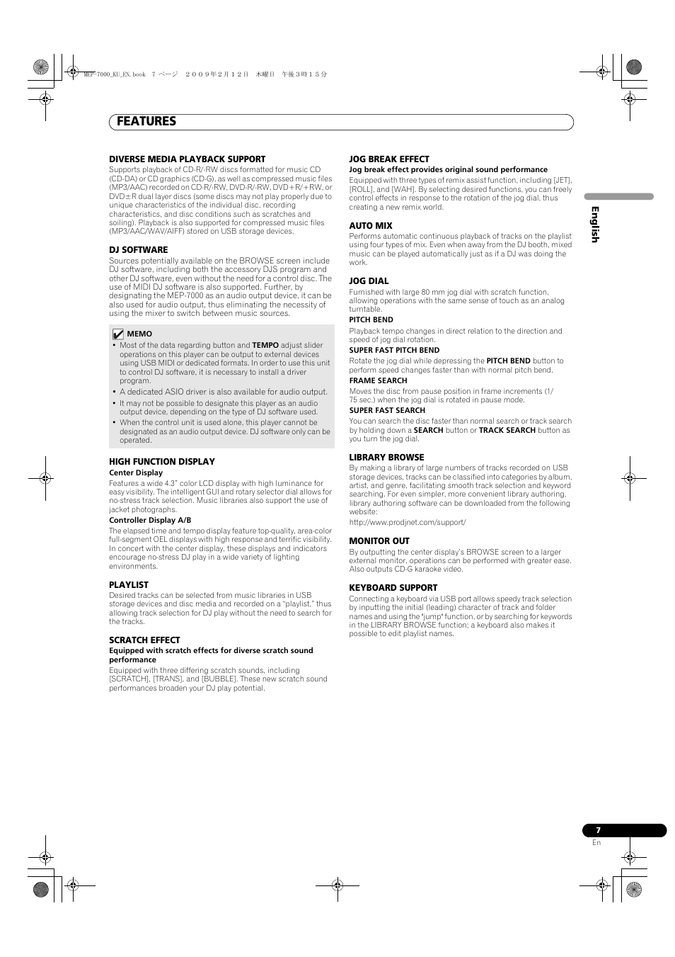Features | Pioneer Pioneer Multi Entertainment Player MEP-7000 User Manual | Page 7 / 72