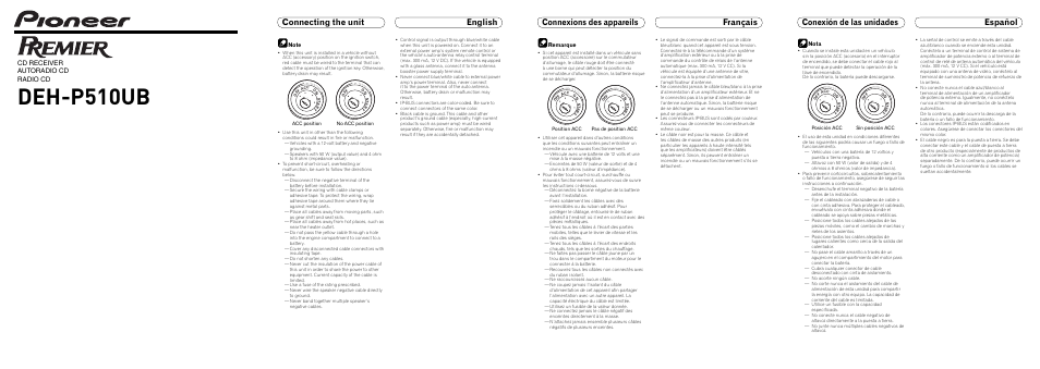 Pioneer Premier DEH-P510UB User Manual | 8 pages