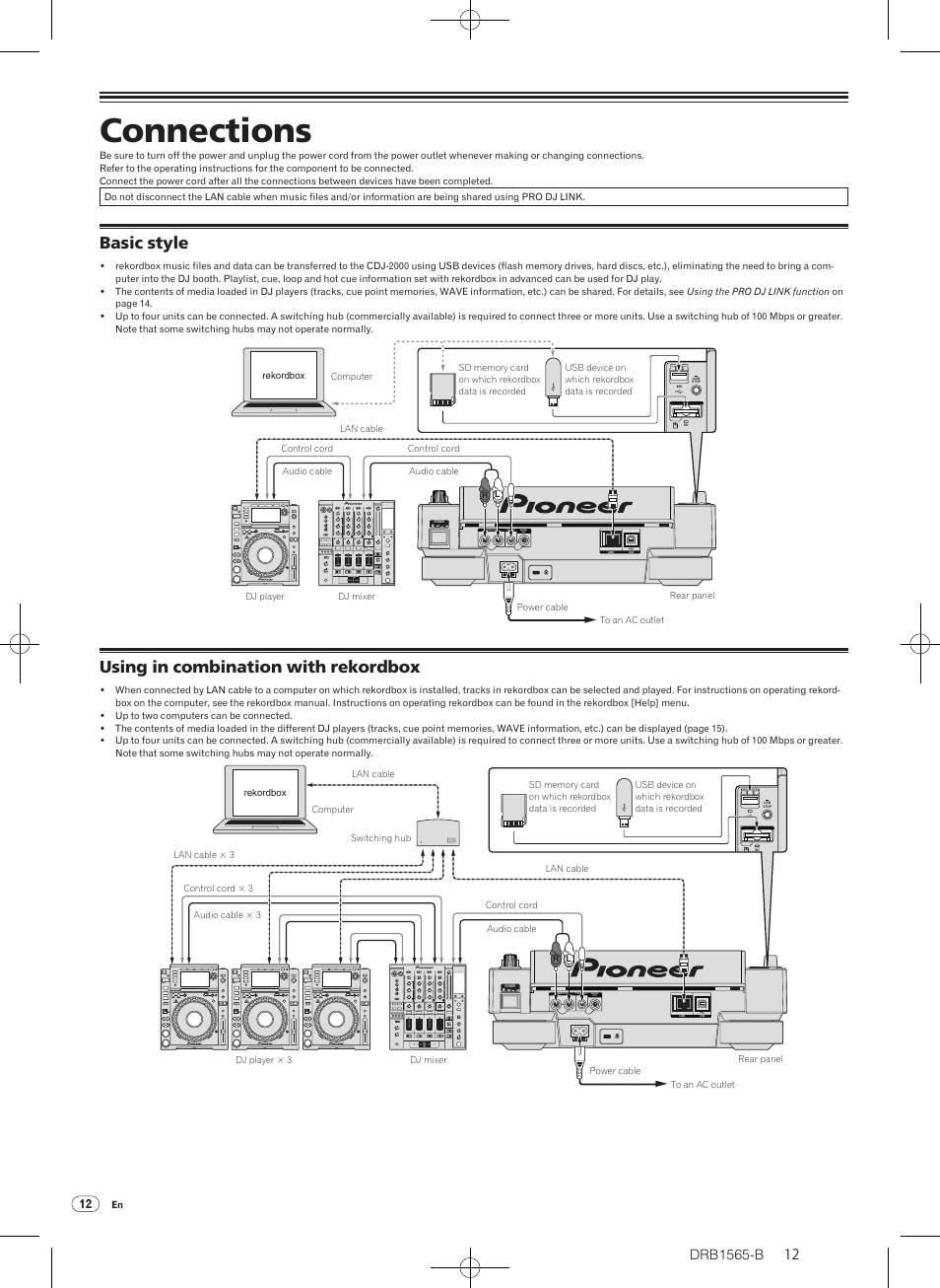 Connections, Basic style using in combination with rekordbox, Basic style | Using in combination with rekordbox | Pioneer Pioneer Multi Player CDJ-2000 User Manual | Page 12 / 32