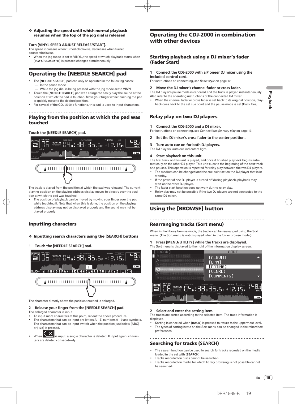 Operating the [needle search] pad, Using the [browse] button | Pioneer Pioneer Multi Player CDJ-2000 User Manual | Page 19 / 32