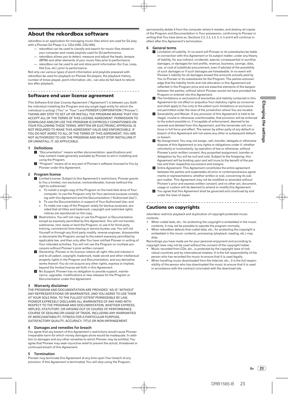 About the rekordbox software, Software end user license agreement, Cautions on copyrights | Pioneer Pioneer Multi Player CDJ-2000 User Manual | Page 23 / 32