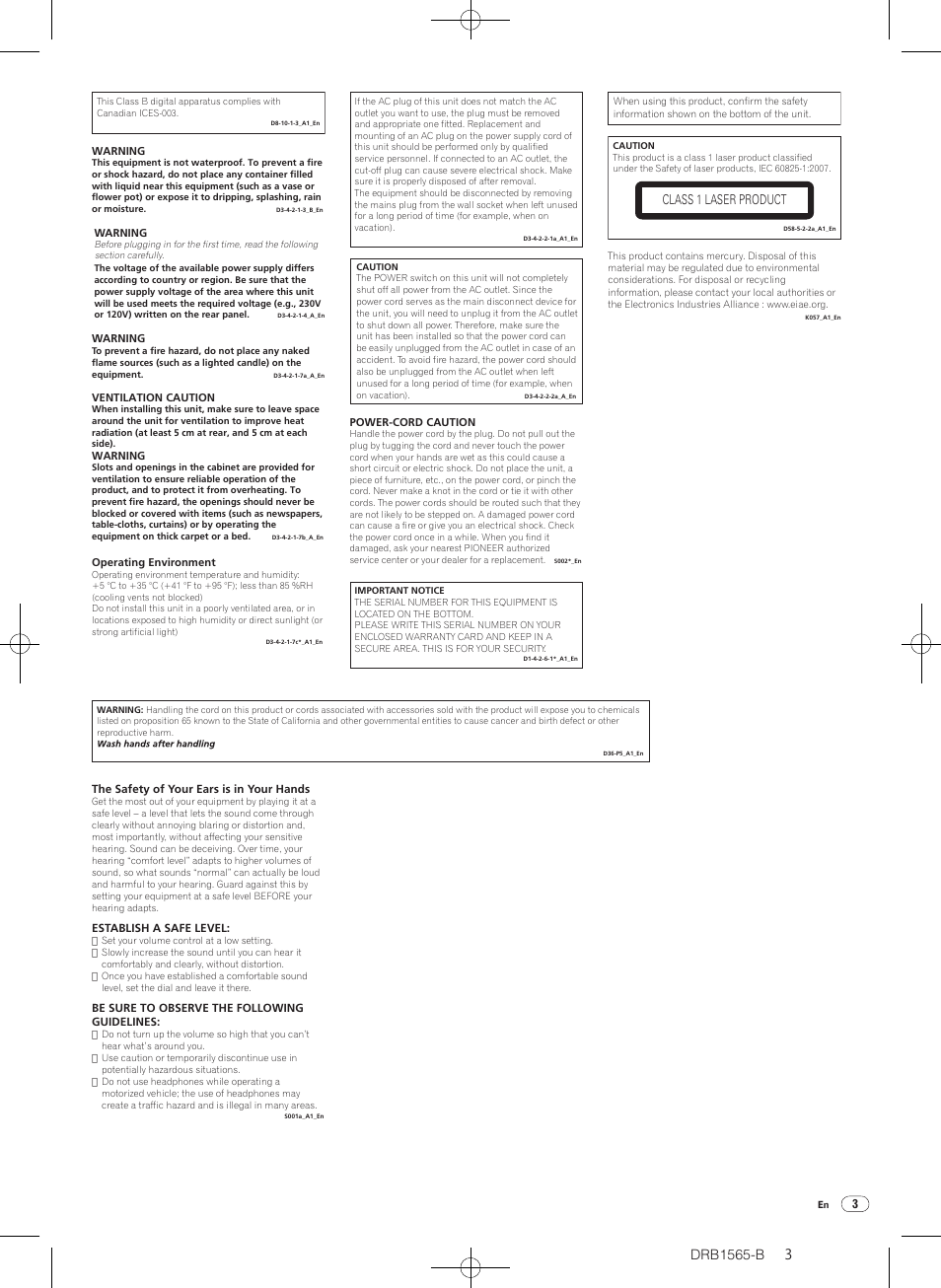 Class 1 laser product | Pioneer Pioneer Multi Player CDJ-2000 User Manual | Page 3 / 32