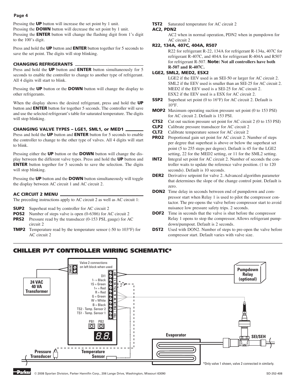 Chiller p/t controller wiring schematic | Parker Hannifin R-22 User Manual | Page 4 / 4