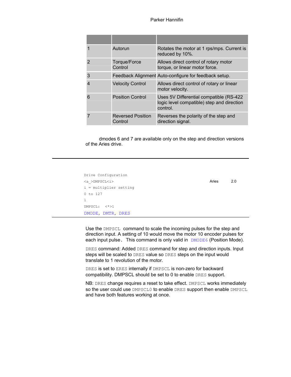 Table 44 drive control mode, Dmpscl, To i | Table 44, Ity, see table 44 | Parker Hannifin 88-021610-01G User Manual | Page 104 / 208