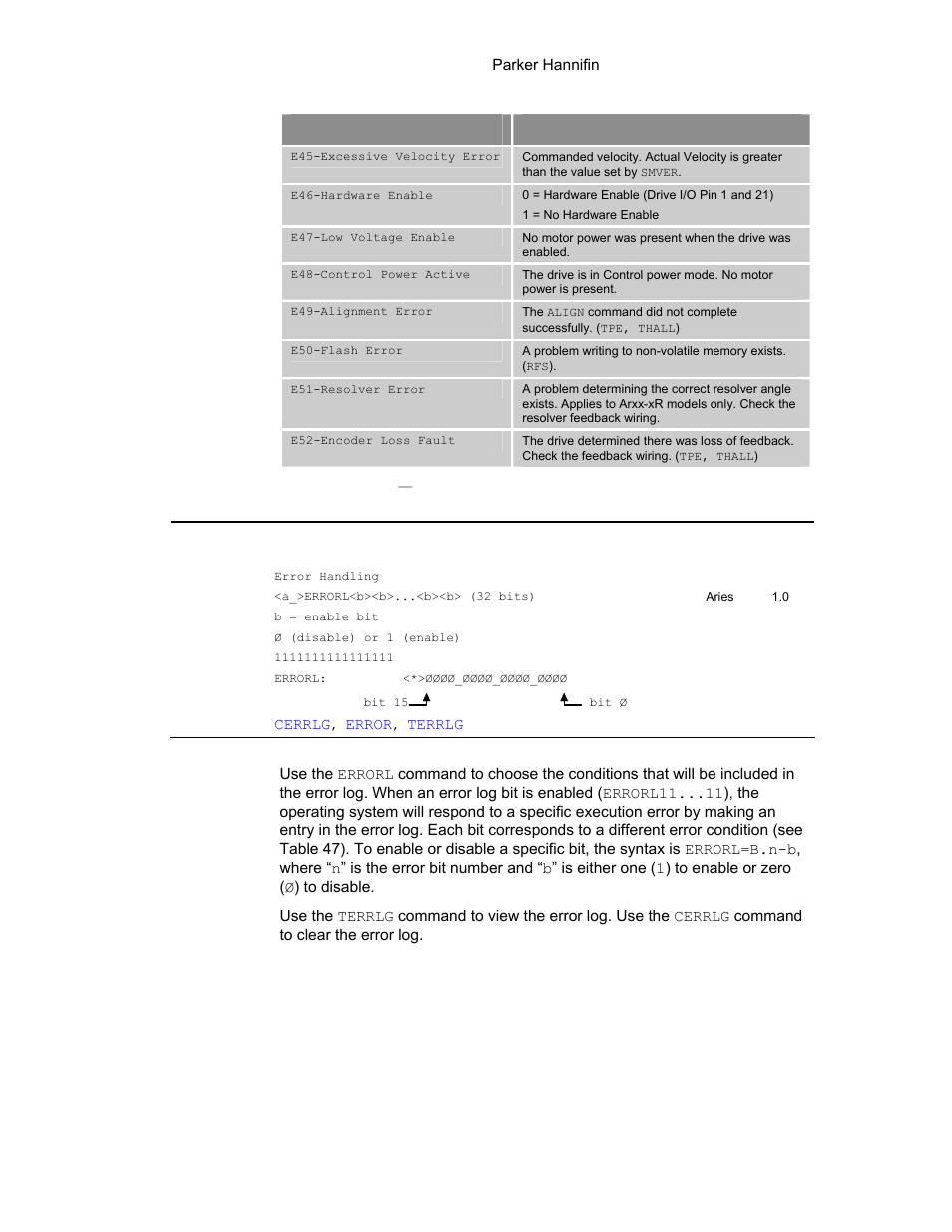 Table 46 error status, Text based report, Errorl | Parker Hannifin 88-021610-01G User Manual | Page 131 / 208