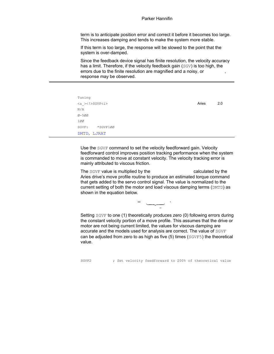 Sgvf, Command velocity dmtd torque velocity estimated | Parker Hannifin 88-021610-01G User Manual | Page 142 / 208