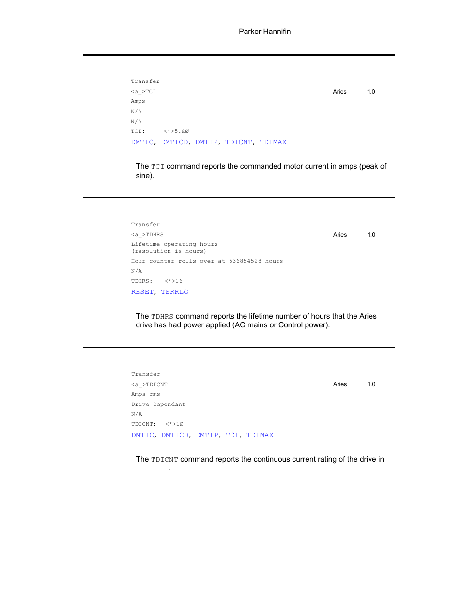 Tdhrs, Tdicnt | Parker Hannifin 88-021610-01G User Manual | Page 146 / 208