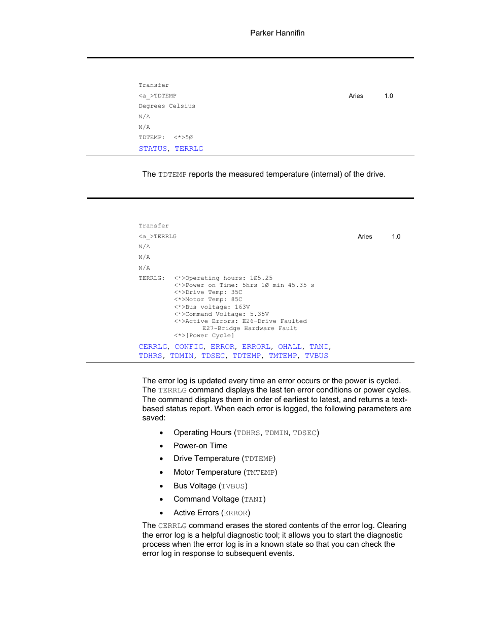 Tdtemp, Terrlg | Parker Hannifin 88-021610-01G User Manual | Page 148 / 208