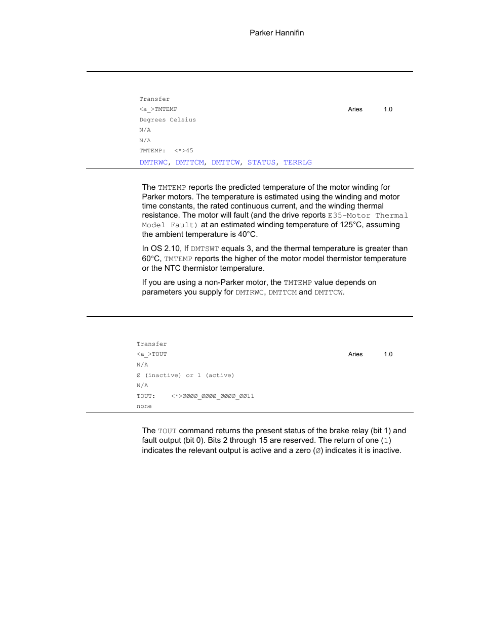 Tmtemp, Tout | Parker Hannifin 88-021610-01G User Manual | Page 150 / 208