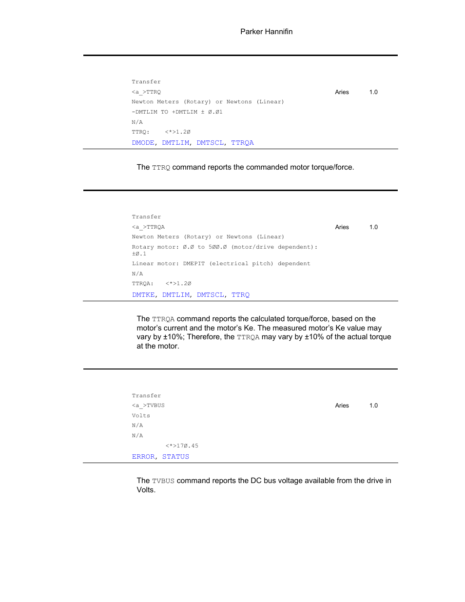 Tvbus, Ttrq, Ttrqa | Parker Hannifin 88-021610-01G User Manual | Page 153 / 208