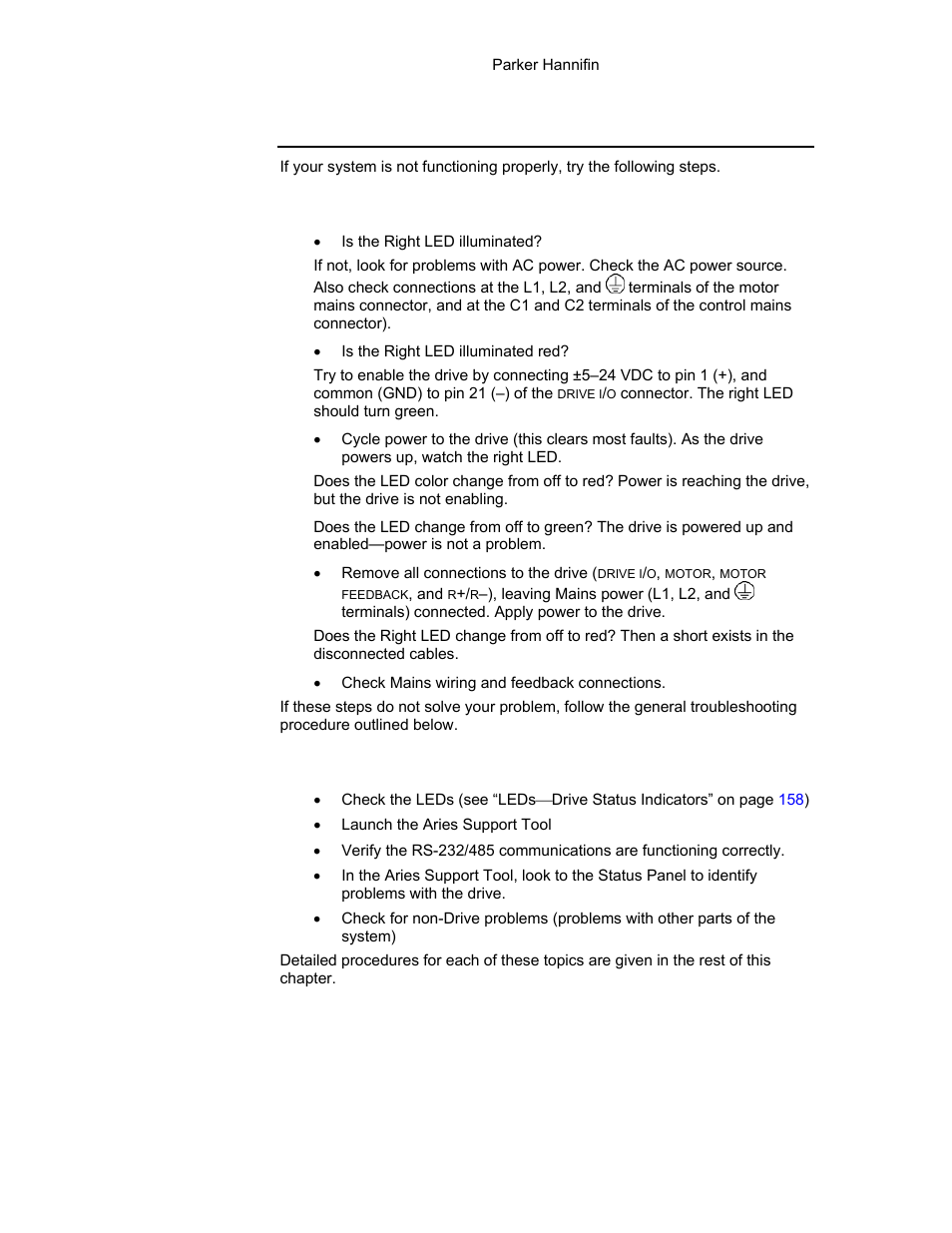 Troubleshooting guidelines, First troubleshooting steps (verify leds), General troubleshooting procedure | Parker Hannifin 88-021610-01G User Manual | Page 157 / 208
