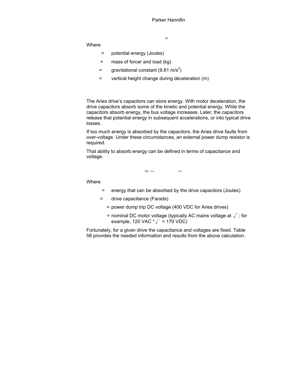 Energy absorbed by drive capacitors, Vc e | Parker Hannifin 88-021610-01G User Manual | Page 178 / 208