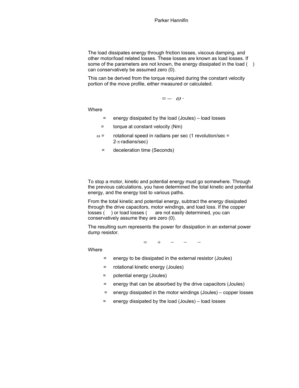 Energy dissipated in load, Tt e | Parker Hannifin 88-021610-01G User Manual | Page 180 / 208