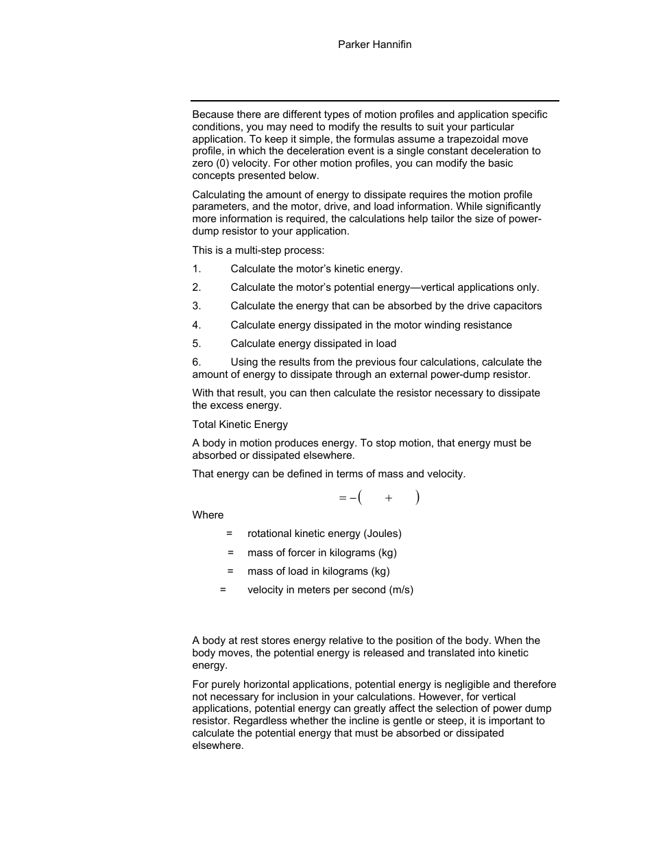 Calculating resistance—linear motors, Total potential energy | Parker Hannifin 88-021610-01G User Manual | Page 183 / 208