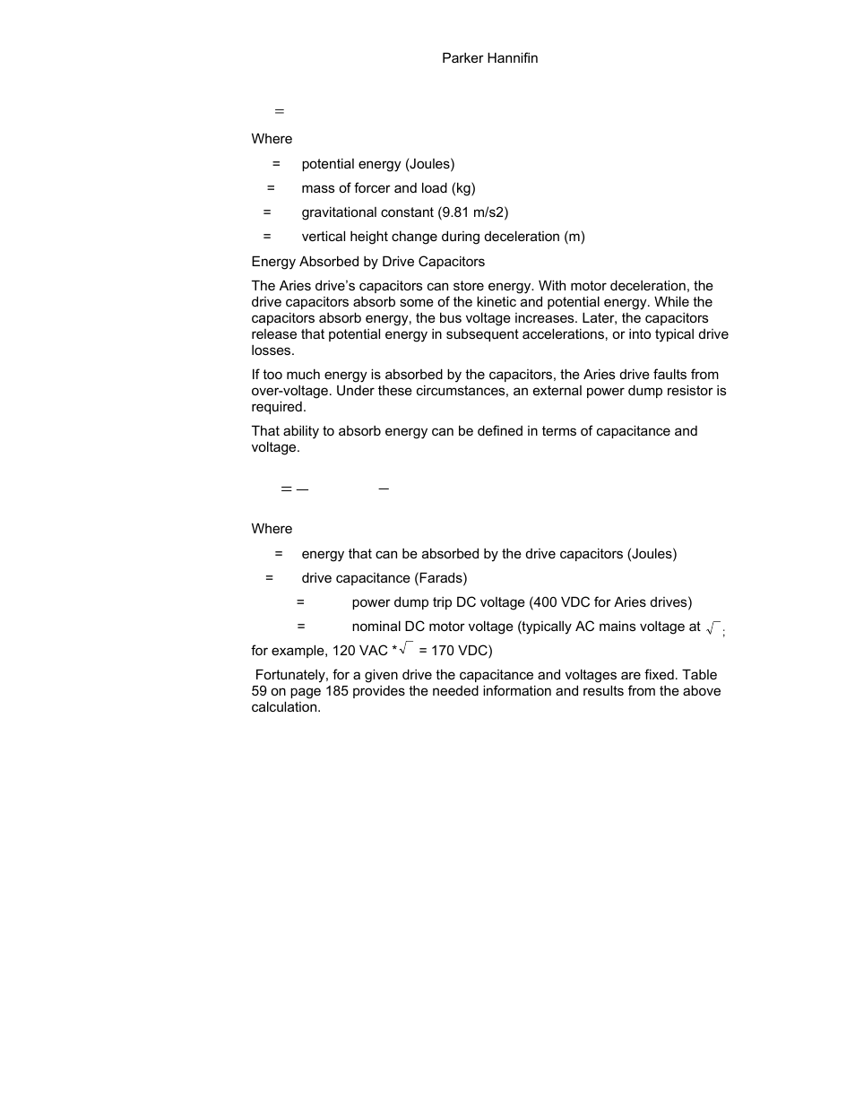 Vc e | Parker Hannifin 88-021610-01G User Manual | Page 184 / 208