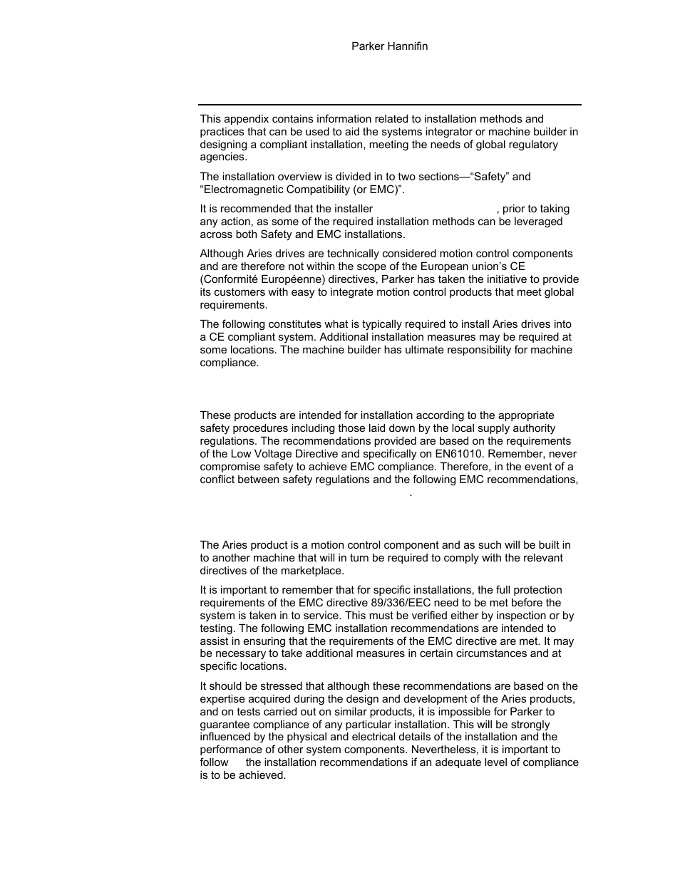 System installation overview, 190 general emc considerations, General safety considerations | General emc considerations | Parker Hannifin 88-021610-01G User Manual | Page 190 / 208