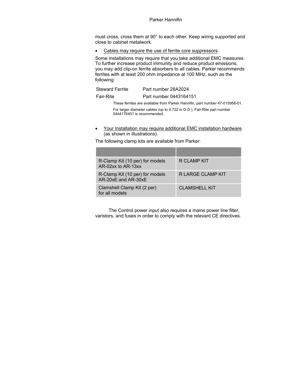 Table 62 enclosure mounting clamps | Parker Hannifin 88-021610-01G User Manual | Page 196 / 208