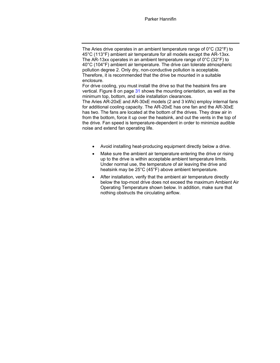 Environment & drive cooling | Parker Hannifin 88-021610-01G User Manual | Page 22 / 208