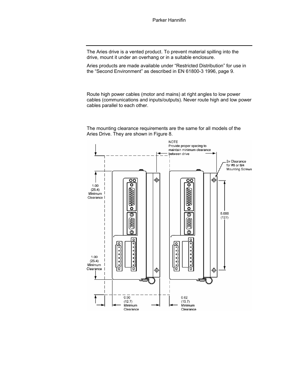 Mounting guidelines, Figure 8 panel layout dimensions for aries drives, Cable routing | Panel mounting | Parker Hannifin 88-021610-01G User Manual | Page 31 / 208