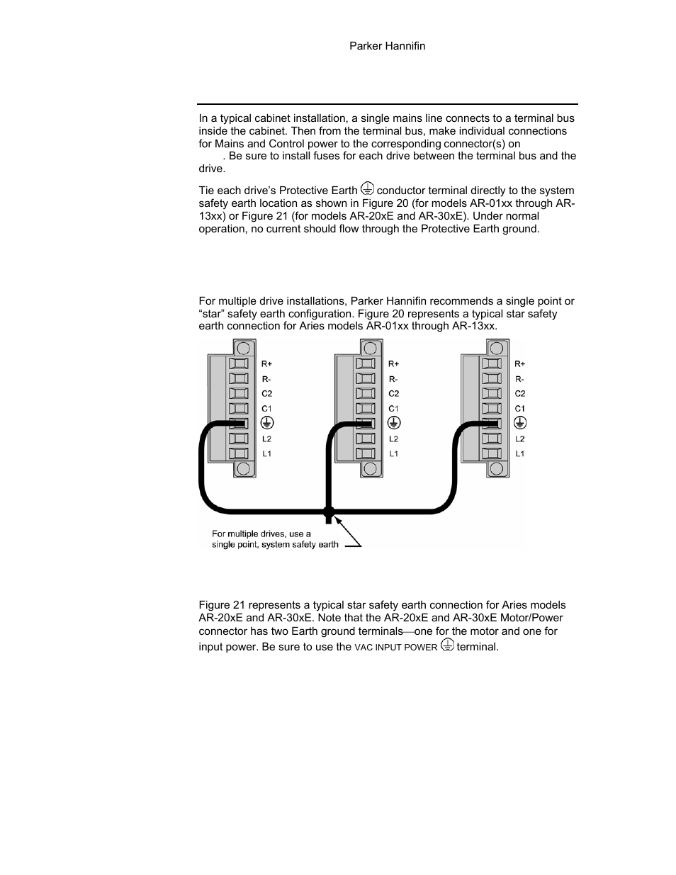 Multiple drive installations, Safety earth connections | Parker Hannifin 88-021610-01G User Manual | Page 48 / 208