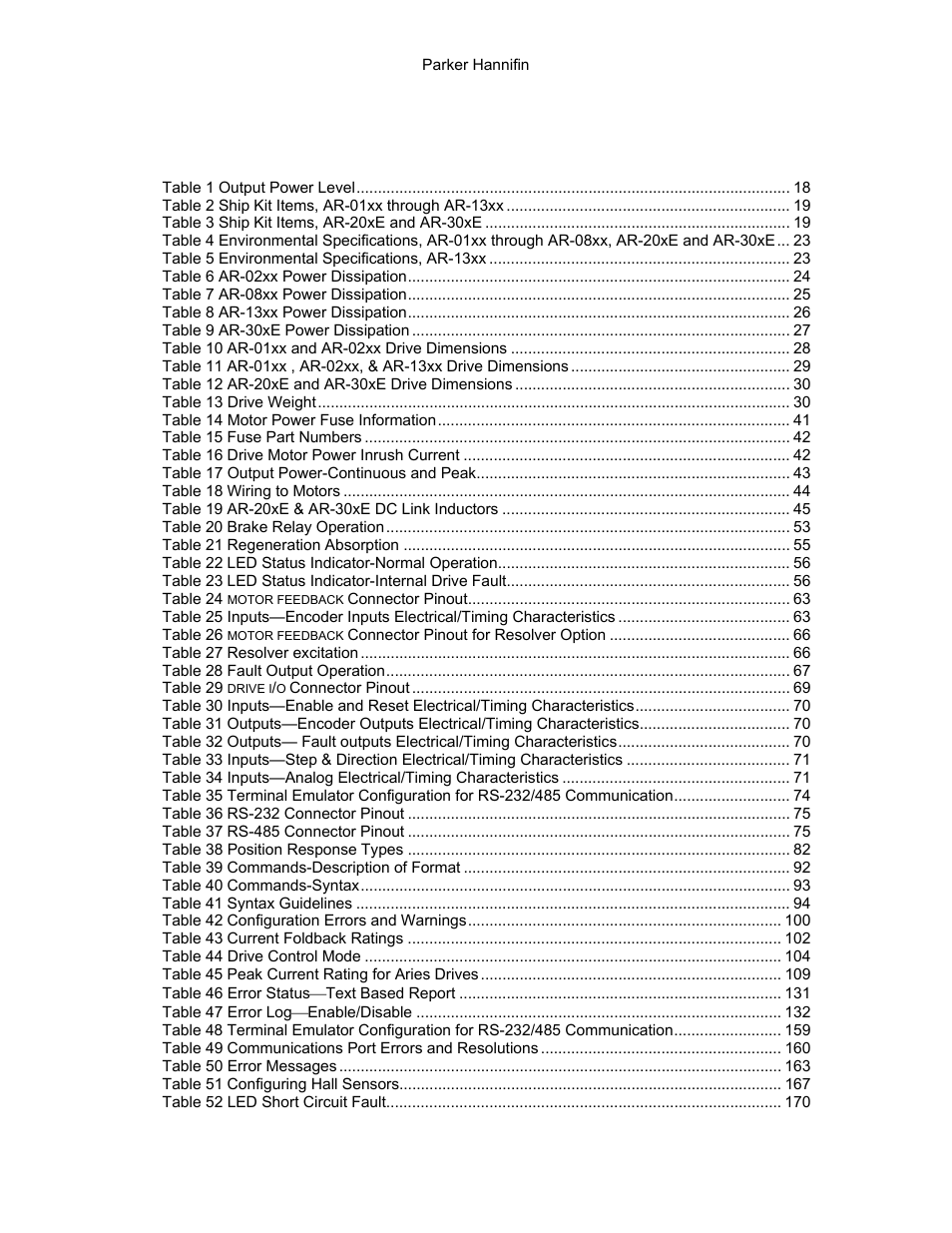 Table of tables | Parker Hannifin 88-021610-01G User Manual | Page 5 / 208