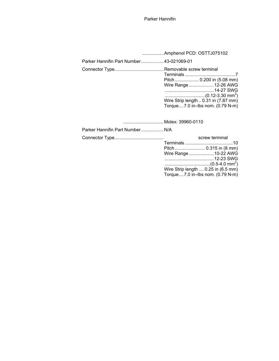 Mains/input power connector | Parker Hannifin 88-021610-01G User Manual | Page 58 / 208