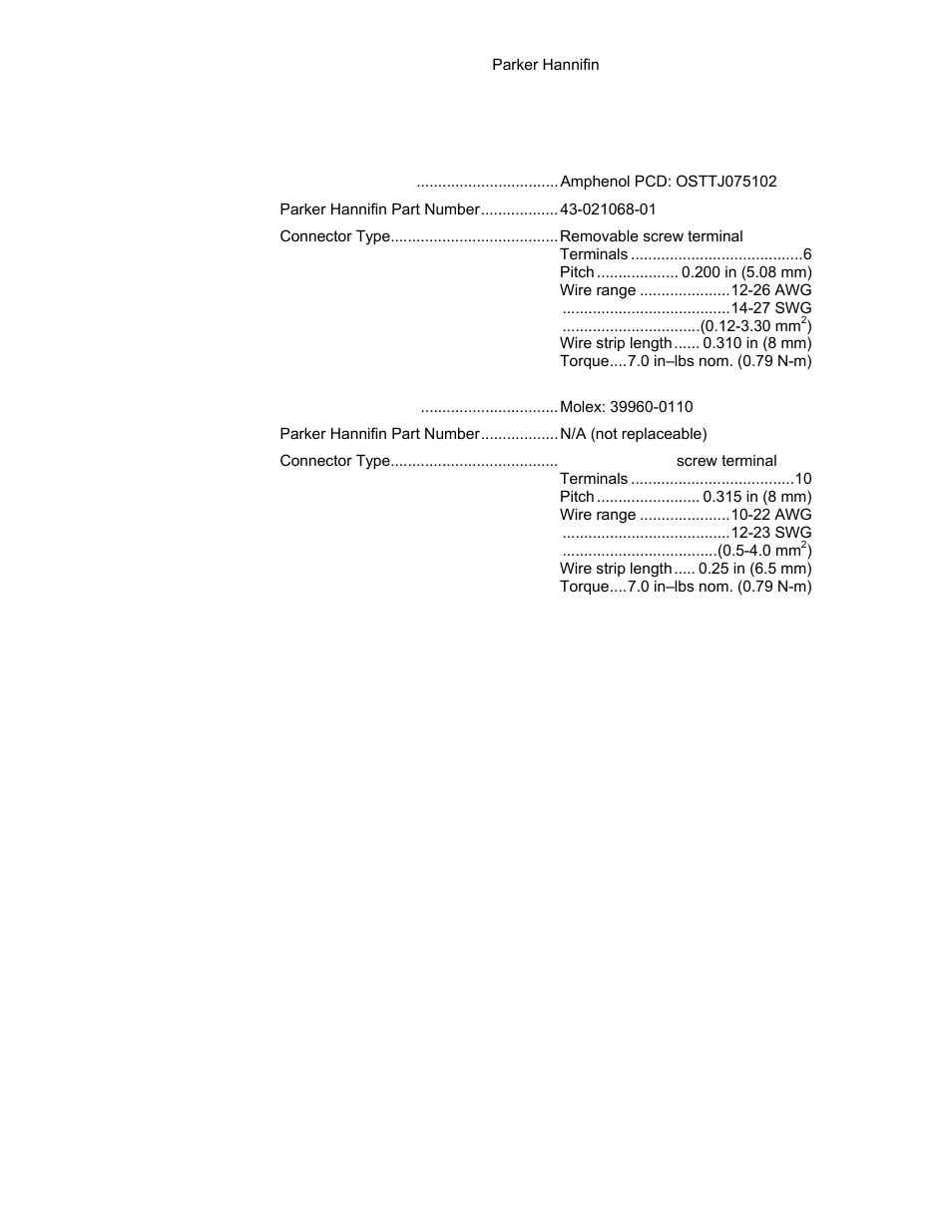 Motor connector | Parker Hannifin 88-021610-01G User Manual | Page 60 / 208