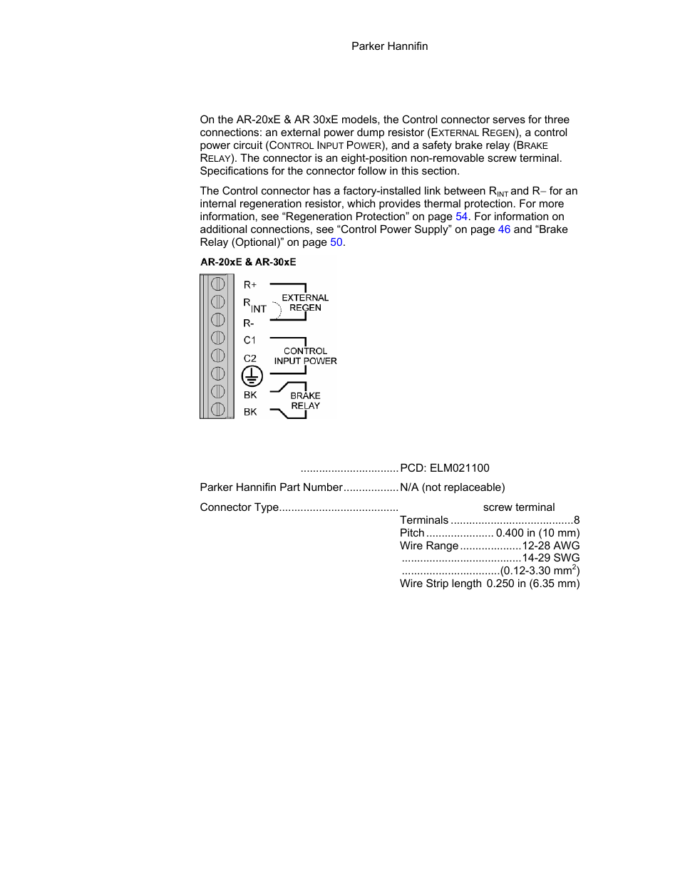 Figure 28 ar-20xe & ar30xe control, Connector, Ar-20xe & ar30xe control connector | Parker Hannifin 88-021610-01G User Manual | Page 61 / 208