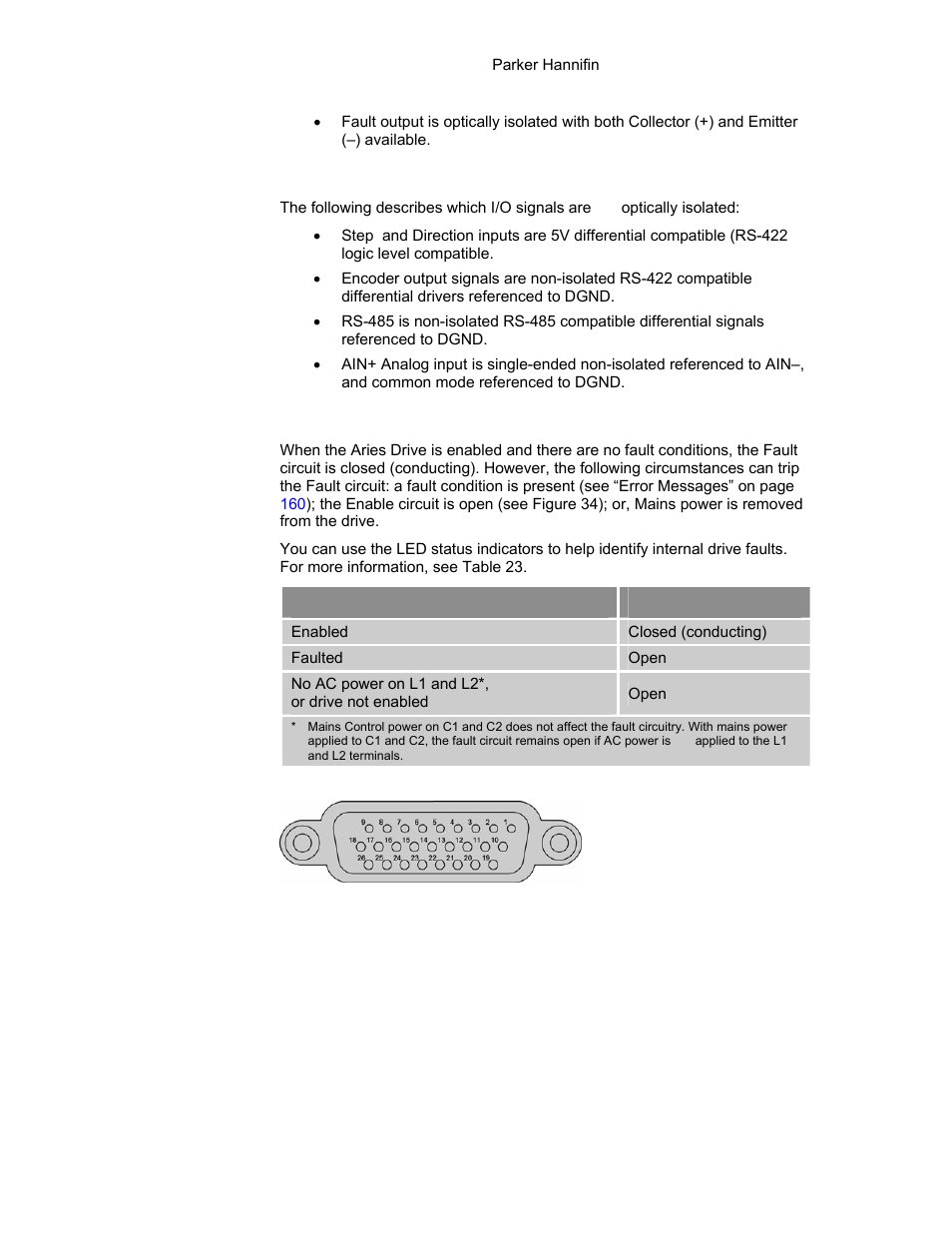 Table 28 fault output operation, Figure 33, Drive i | Connector, female drive connector pinout, No optical isolation, Fault operation | Parker Hannifin 88-021610-01G User Manual | Page 67 / 208