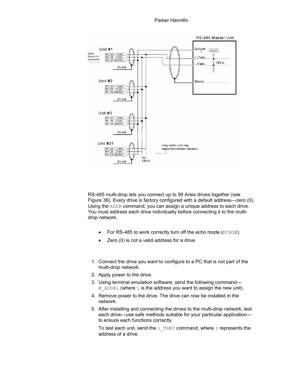 Figure 36 rs-485 multi-drop connections, Rs-485 multi-drop, N, see figure 36 | Parker Hannifin 88-021610-01G User Manual | Page 76 / 208