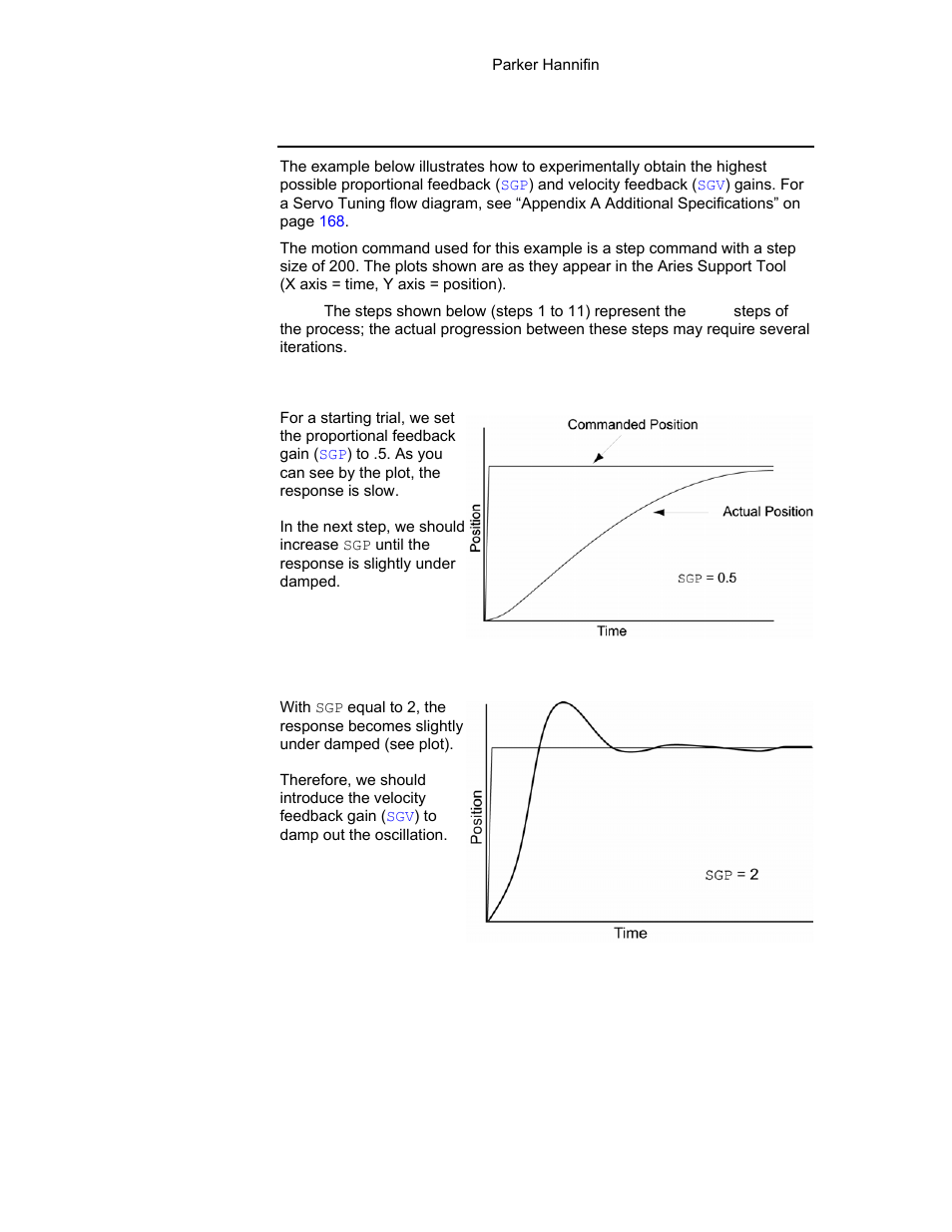 Servo tuning example | Parker Hannifin 88-021610-01G User Manual | Page 86 / 208