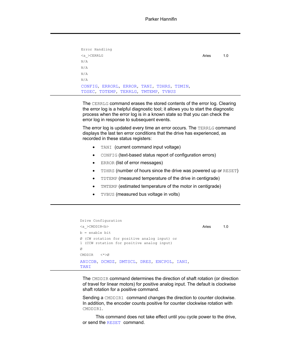 Cerrlg, Cmddir | Parker Hannifin 88-021610-01G User Manual | Page 98 / 208