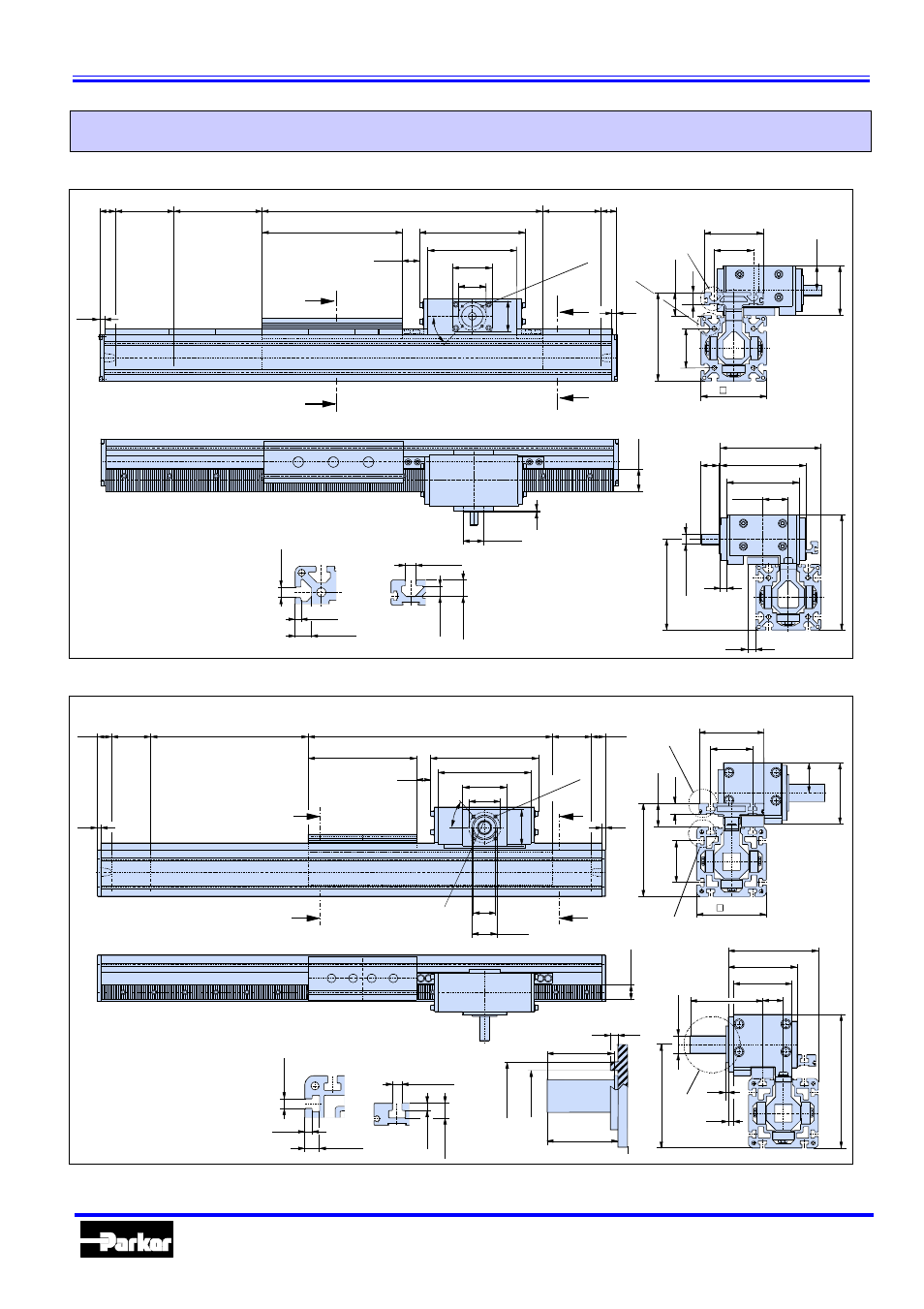 Dimensional drawings, Hlez – linear actuators with rack-and-pinion drive, Hlez100 | Hlez150, Automation | Parker Hannifin 192-510011N7 User Manual | Page 22 / 36