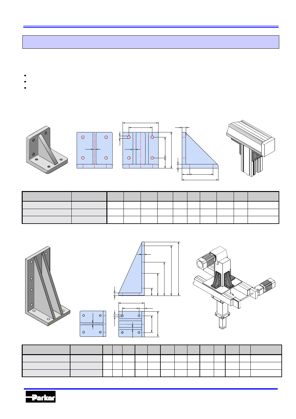 Mechanical accessories, Accessories for hle and hlez, Assembly angle plate | Assembly angle plate with equal legs, Assembly angle plate with unequal legs | Parker Hannifin 192-510011N7 User Manual | Page 25 / 36