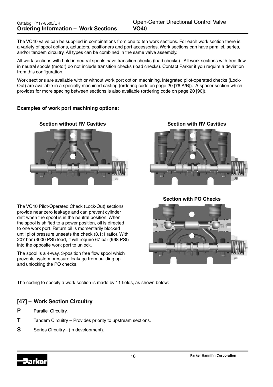 47] – work section circuitry, Work sections | Parker Hannifin VO40 User Manual | Page 20 / 28