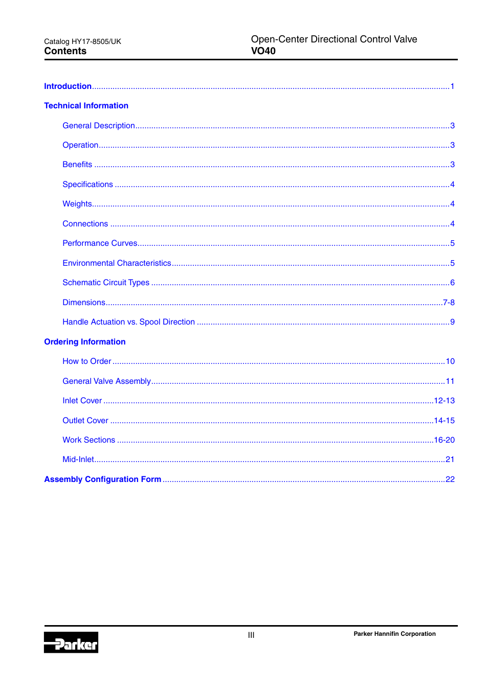 Parker Hannifin VO40 User Manual | Page 3 / 28