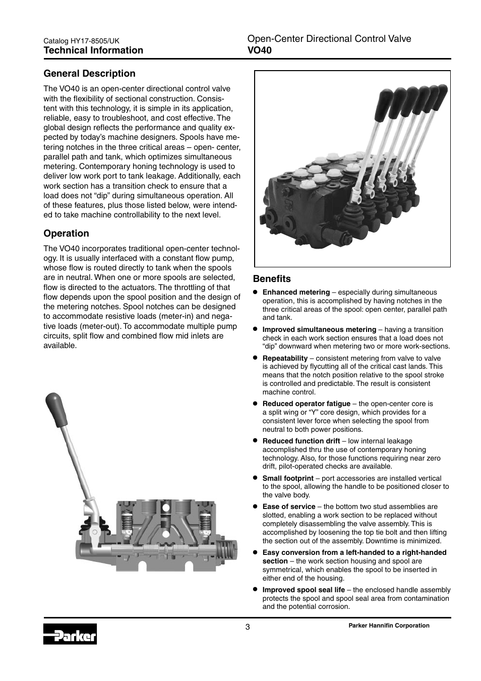 Technical information, General description, Operation | Benefits | Parker Hannifin VO40 User Manual | Page 7 / 28