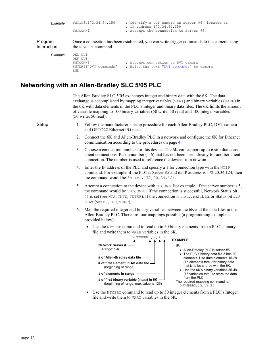 Example, Program interaction, Networking with an allen-bradley slc 5/05 plc | Setup | Parker Hannifin GEM6K User Manual | Page 16 / 47