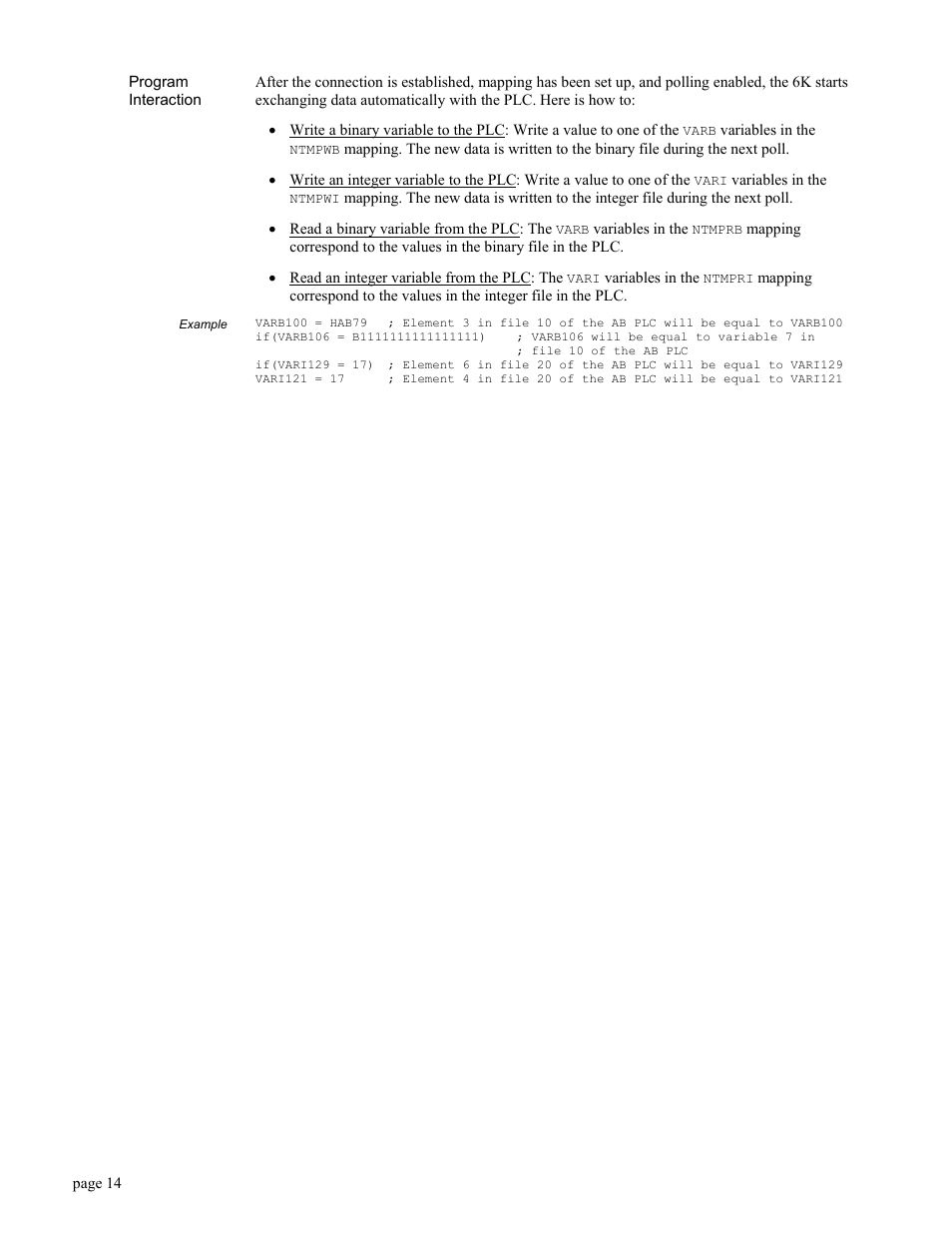 Program interaction, Example | Parker Hannifin GEM6K User Manual | Page 18 / 47