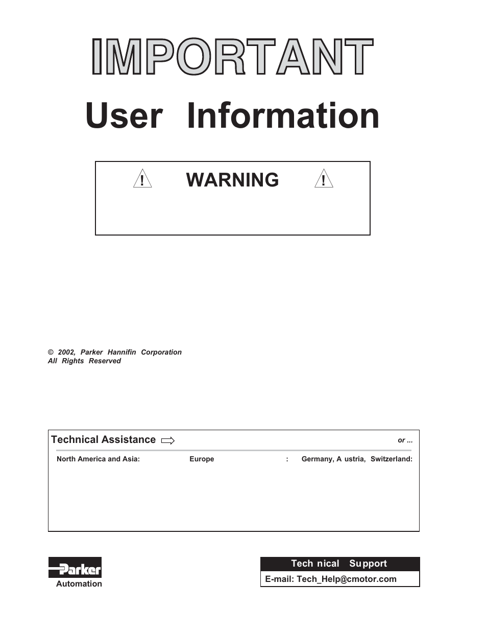 Nformation, Warning | Parker Hannifin GEM6K User Manual | Page 2 / 47