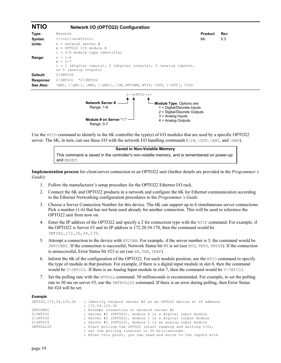 Ntionetwork i/o (opto22) configuration, Ntio, Network i/o (opto22) configuration | Parker Hannifin GEM6K User Manual | Page 23 / 47