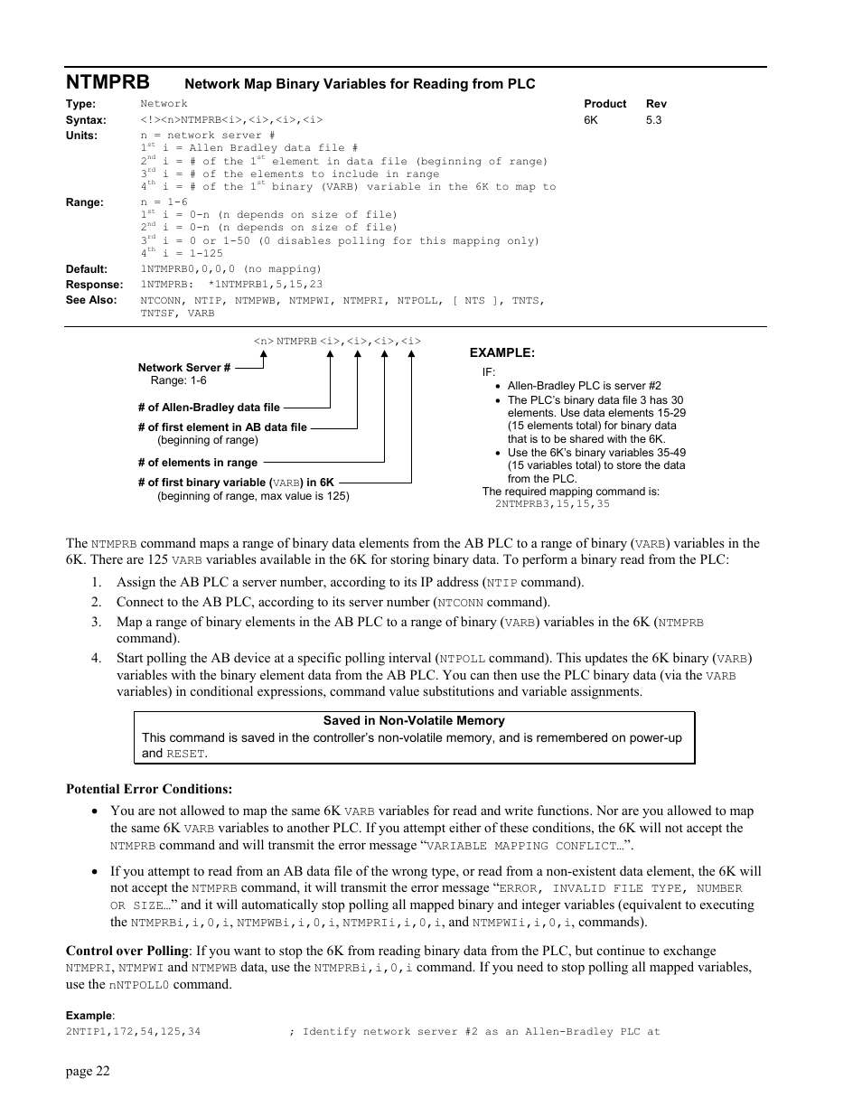 Ntmprb, Network map binary variables for reading from plc | Parker Hannifin GEM6K User Manual | Page 26 / 47