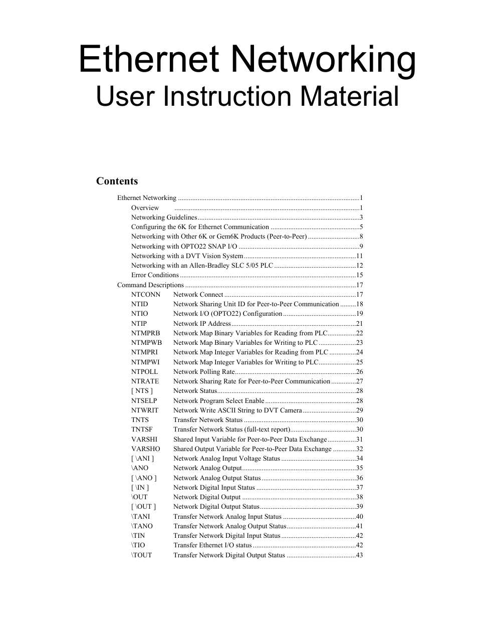 Ethernet networking, User instruction material | Parker Hannifin GEM6K User Manual | Page 3 / 47
