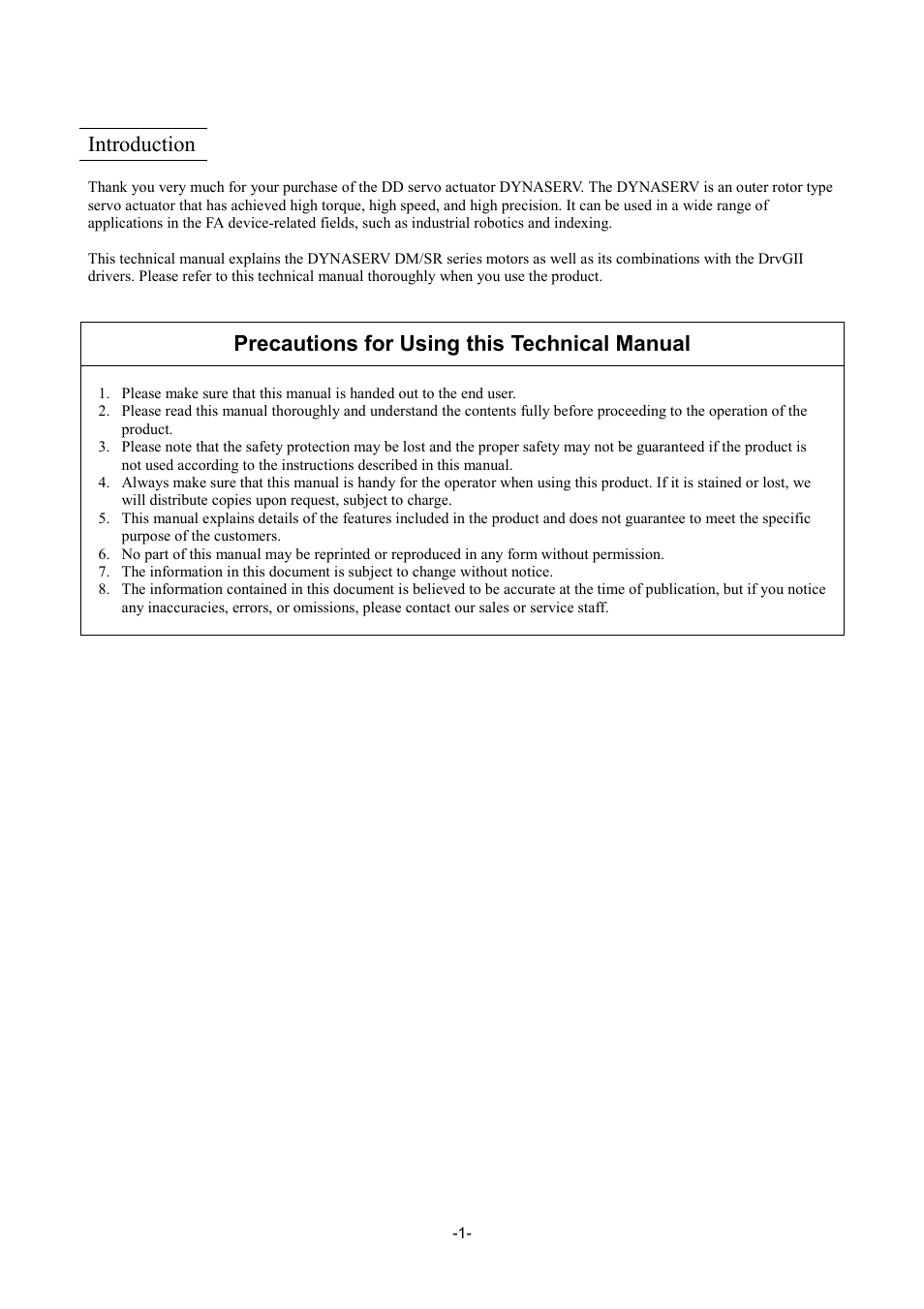 Introduction, Precautions for using this technical manual | Parker Hannifin Dynaserv G2 User Manual | Page 2 / 189