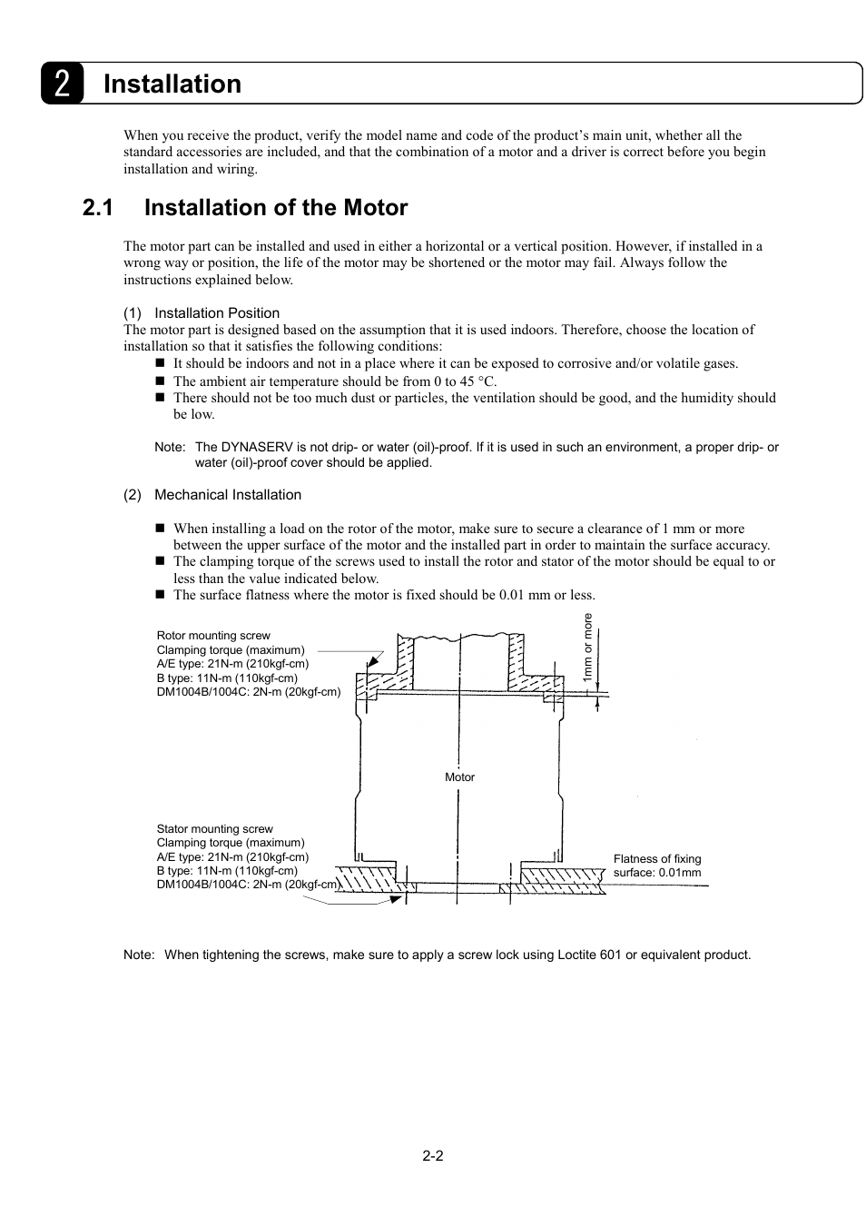 1installation of the motor, Installation, 1 installation of the motor | Parker Hannifin Dynaserv G2 User Manual | Page 23 / 189