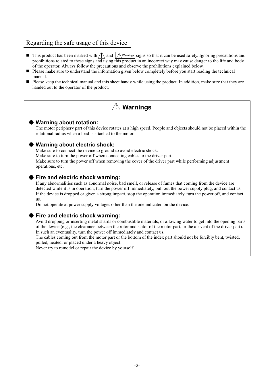 Regarding the safe usage of this device, Warnings | Parker Hannifin Dynaserv G2 User Manual | Page 3 / 189