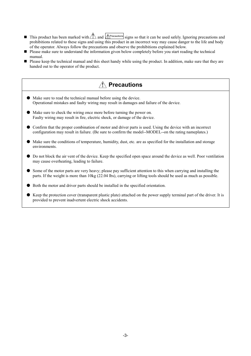 Precautions | Parker Hannifin Dynaserv G2 User Manual | Page 4 / 189
